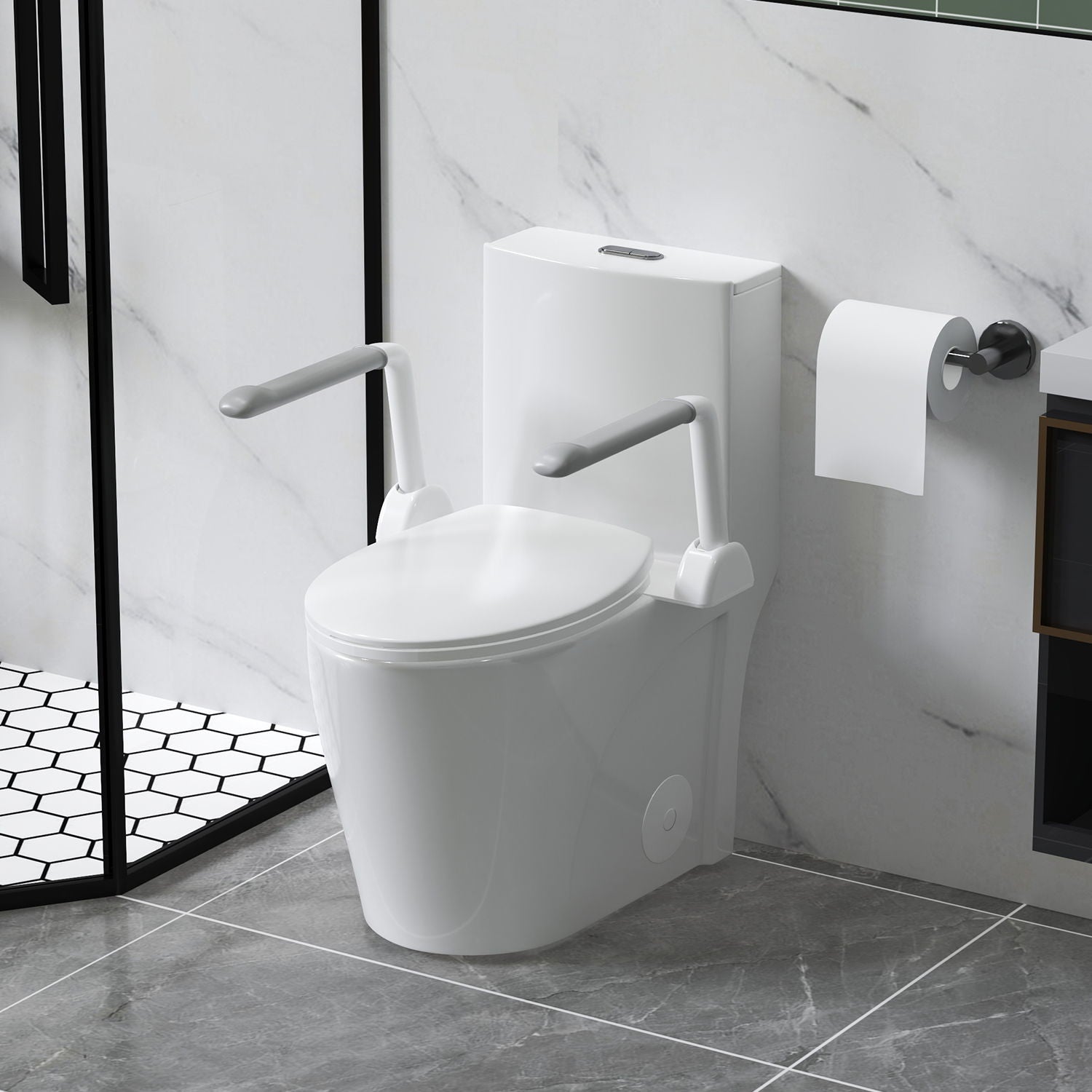 Upgraded Design Armrest, With Glossy Gw 007 1 Piece Toilet With Tornado Flush, Soft Close Seat, Dual Flush Map 1000G, Comfort Chair Seat - Gloss White Daily Nest