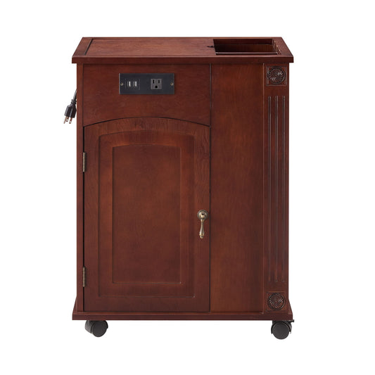 Traditional End Table With Charging Station, Narrow Side Table With USB Ports And Outlets - Red Walnut Home Essentials