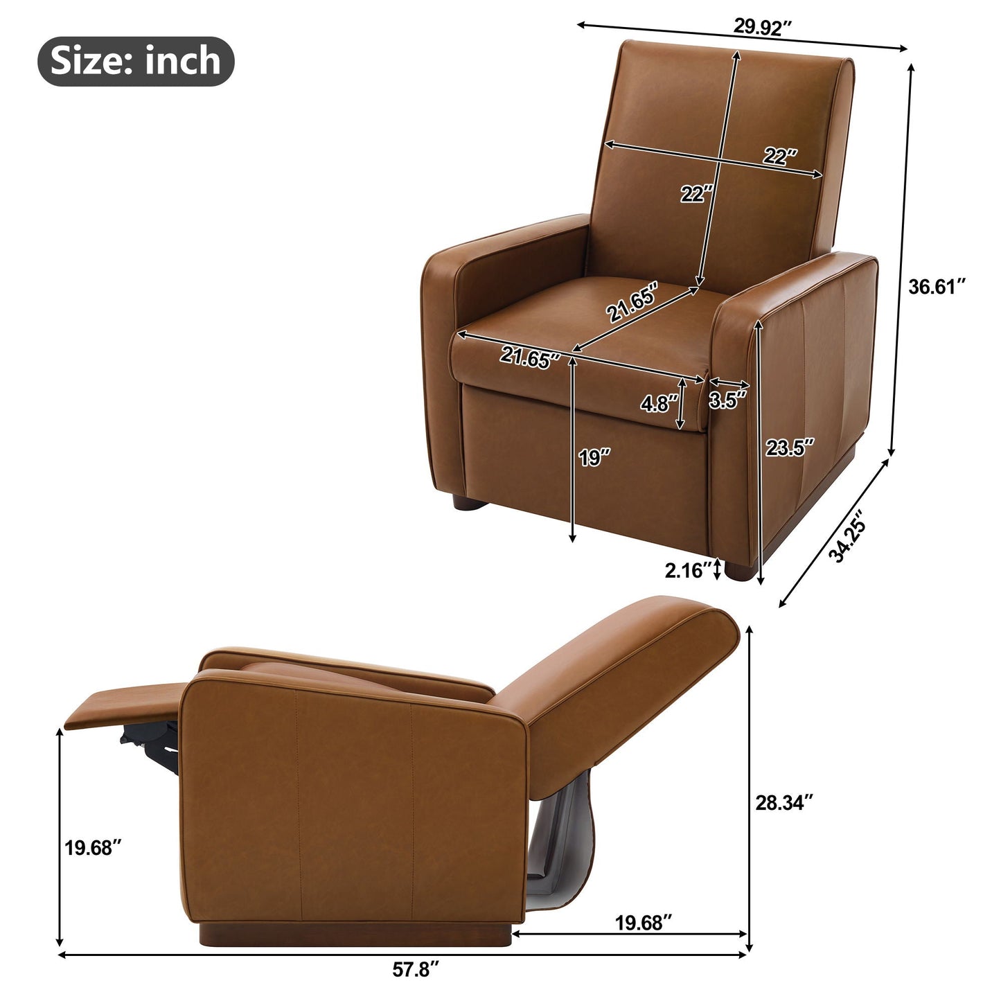 Manual Recliner Chair, 2 Position With 160° Adjustable Backrest For Living Room Noble House