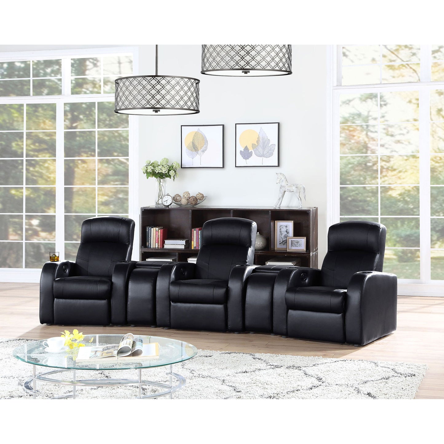 Greenfield - 3 Seater Home Theater With 2 Wedge Consoles - Black Furniture Max