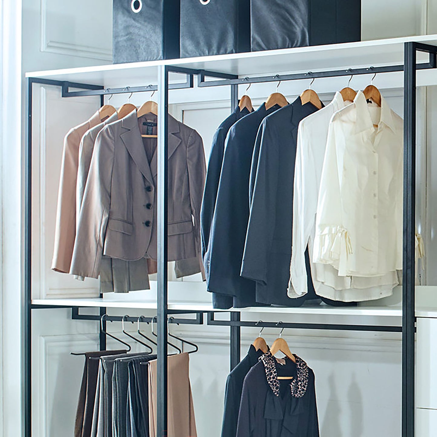 Fiona - Freestanding 4 Tower Walk In Closet System Wood Metal - White Home Essentials