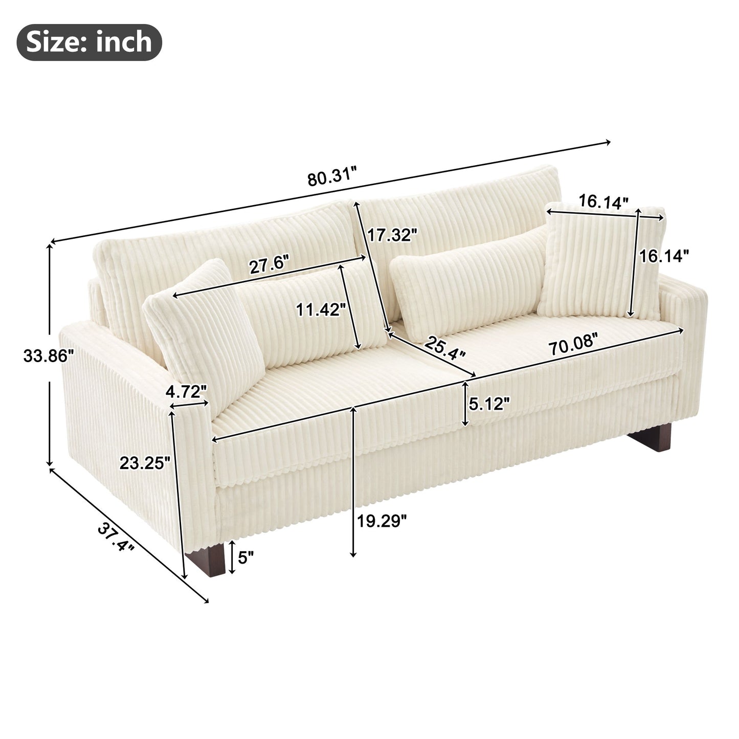 Modern Loveseat Sofa With 4 Pillows Noble House