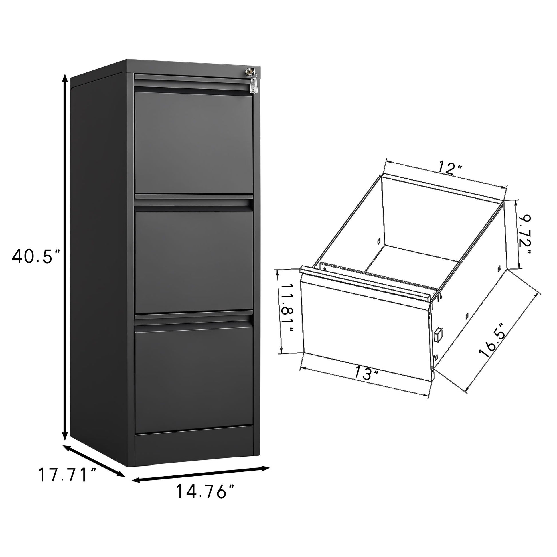 Durable Metal 3 Drawer File Cabinet With Lock For Office Storage Home Essentials