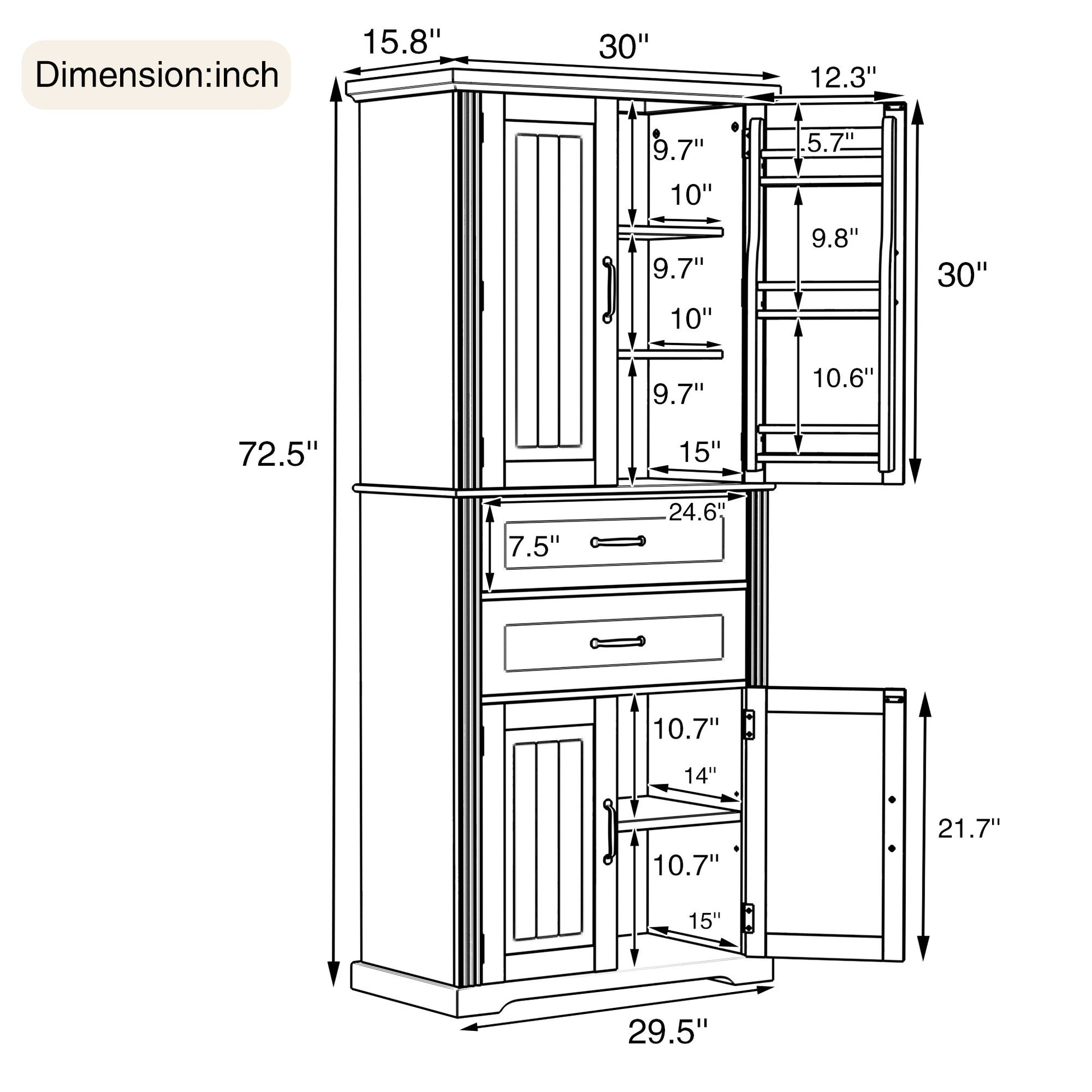 Elegant Multi Functional Storage Cabinet With Slide Rail Drawers, Adjustable Shelves Noble House
