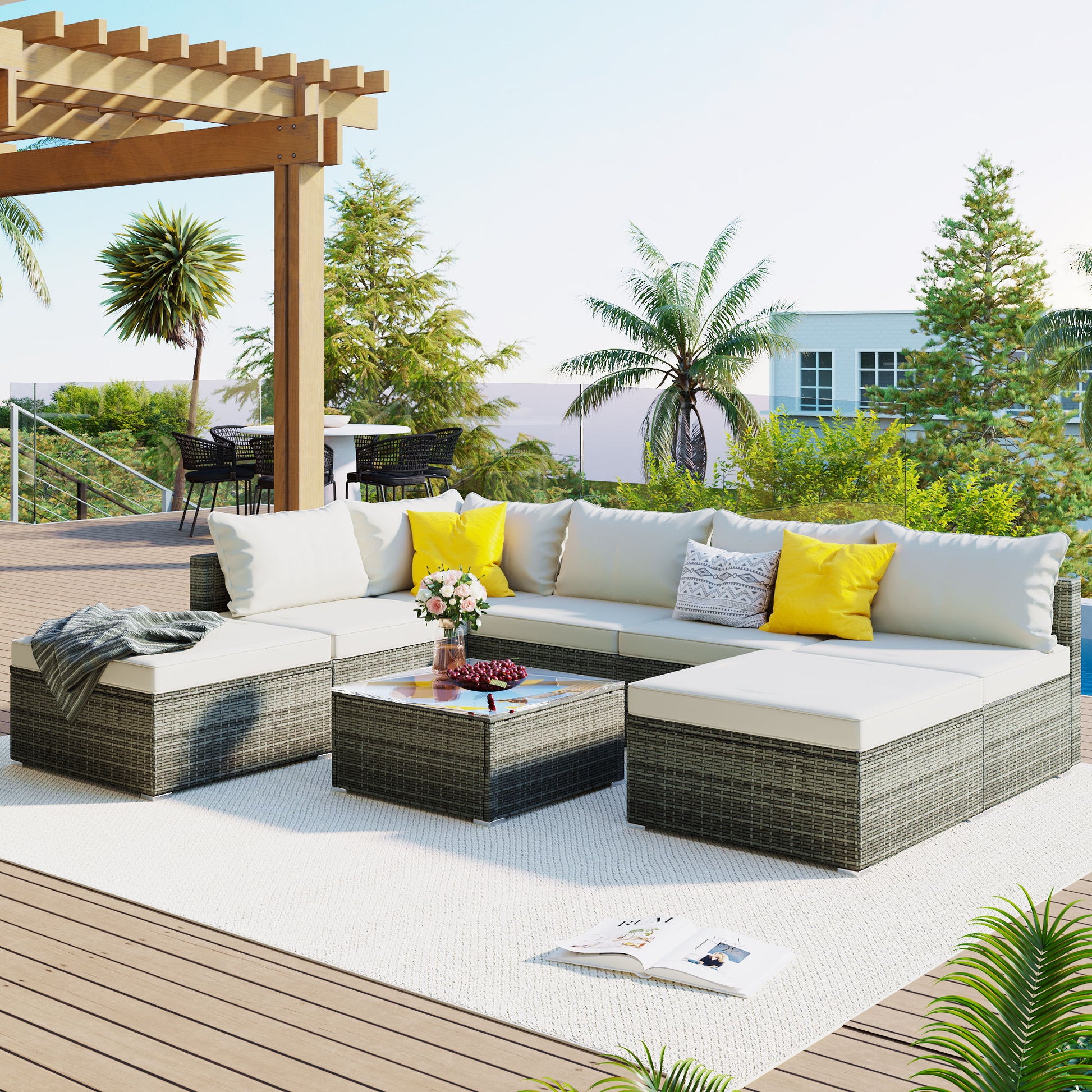 8 Pieces Outdoor Patio Furniture Conversation Wicker Sofa Set Hearth and Haven