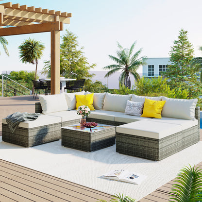 8 Pieces Outdoor Patio Furniture Conversation Wicker Sofa Set Hearth and Haven
