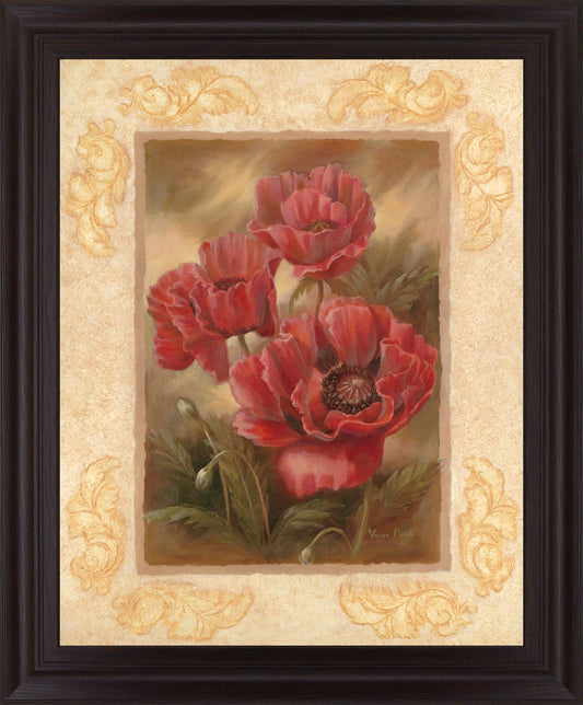 Crimson Poppies Trio - 28" x 34" Framed Wall Art Classy Art