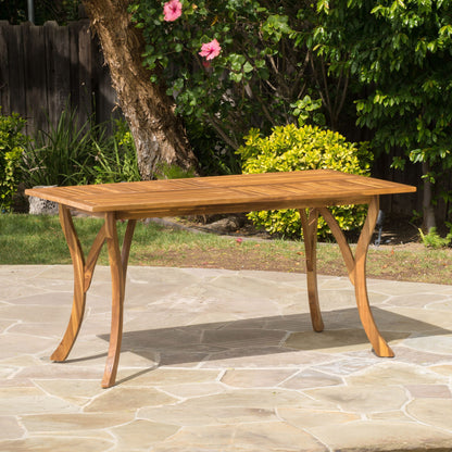 Outdoor Rectangular Table With Curved Legs And Perpendicular Wooden Slats Table Top Noble House