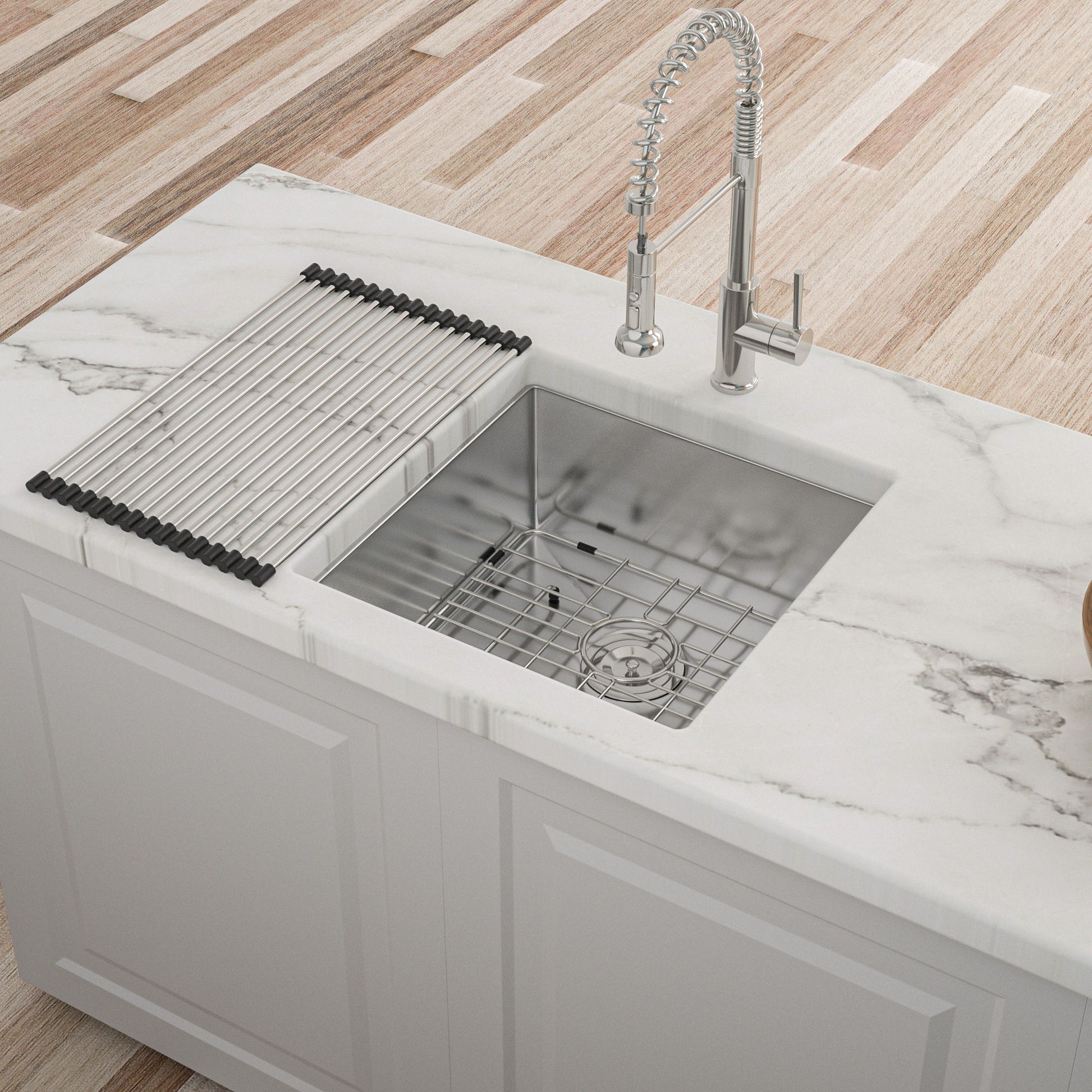 Modern Undermount Stainless Steel Kitchen Sink 16 Gauge, Deep Single Bowl Daily Nest
