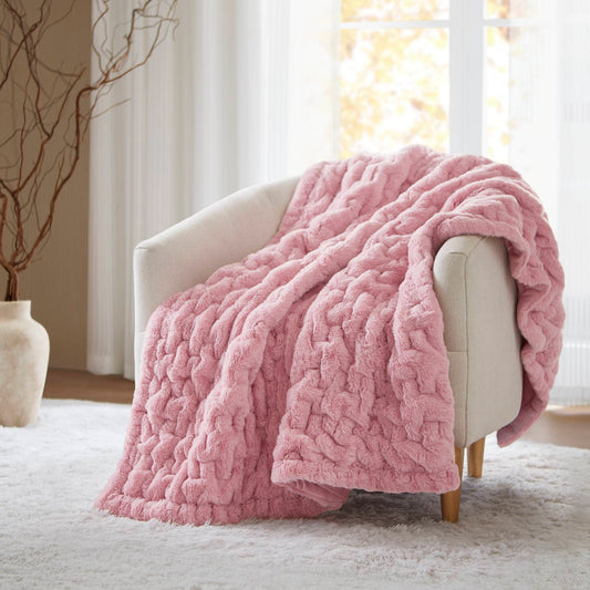 Ruched Fur - Throw - Pink Madison Park