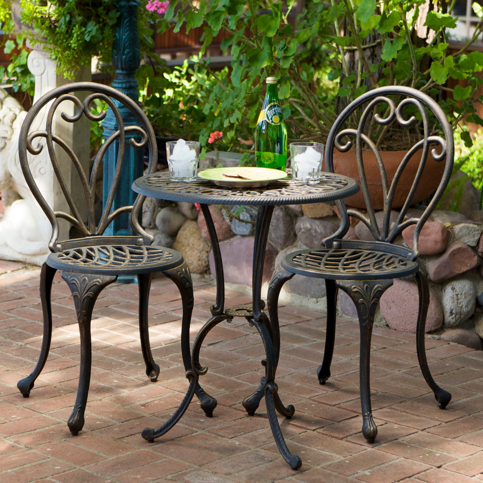 Thomas - 3 Pieces Cast Bistro Set - Black / Gold Noble House