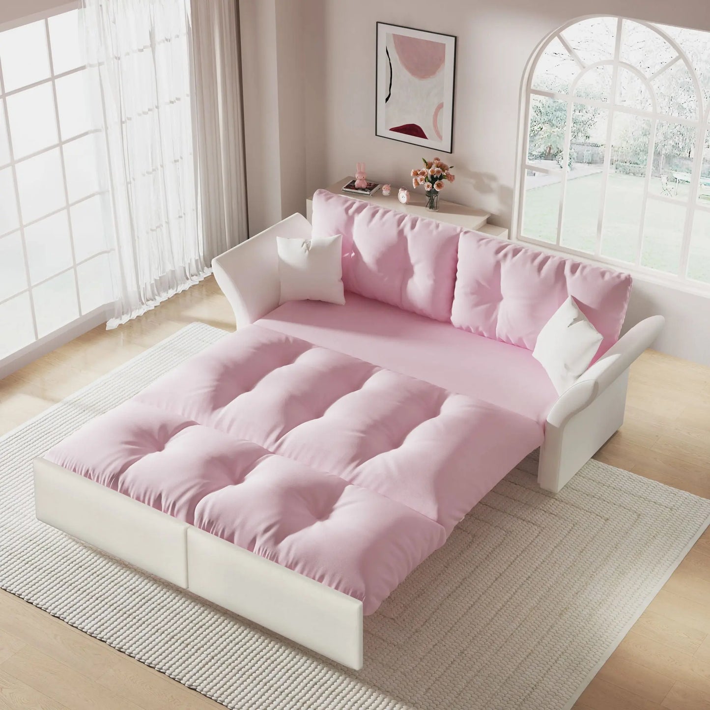 Queen Pull Out Sofa Bed, 3 In 1 Convertible Sleeper Tufted With 2 Soft Pillows Home Essentials