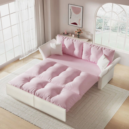Queen Pull Out Sofa Bed, 3 In 1 Convertible Sleeper Tufted With 2 Soft Pillows Home Essentials