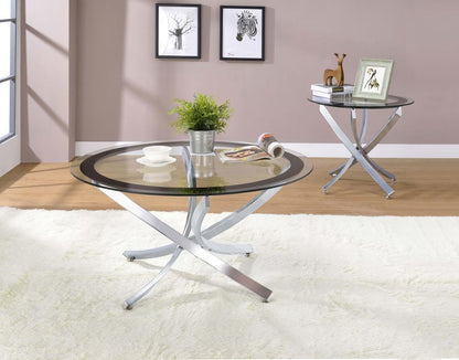 Brooke - Round Glass Top Side End Table Metal Base CoasterEssence