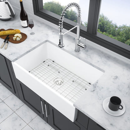 Ceramic Farmhouse Sink With Deep Basin And Stainless Steel Grid Daily Nest