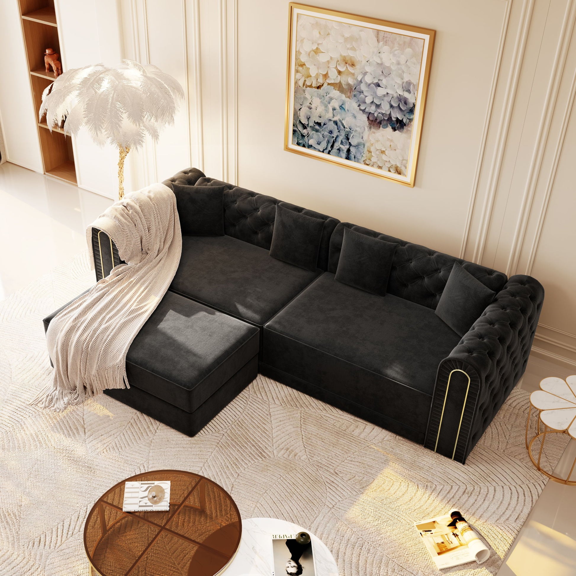 3-In-1 Convertible Sleeper Sofa With Movable Ottoman For Living Room Home Essentials