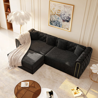 3-In-1 Convertible Sleeper Sofa With Movable Ottoman For Living Room Home Essentials