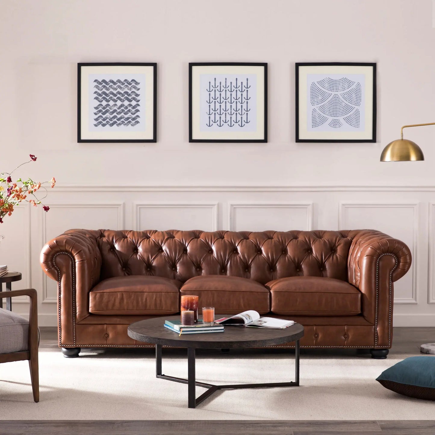 Traditional Tufted Leather Chesterfield Nailhead Sofa Nicelink
