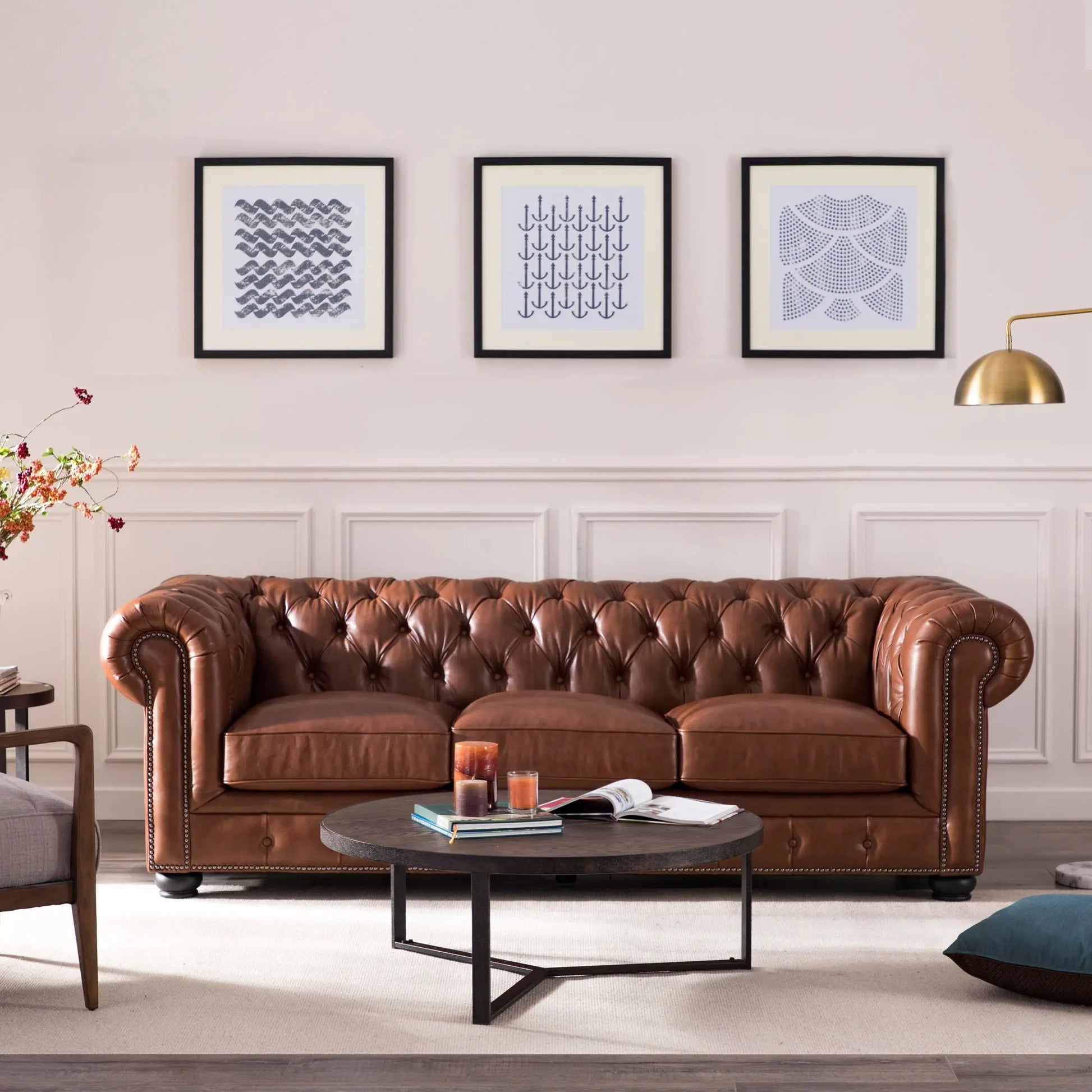 Traditional Tufted Leather Chesterfield Nailhead Sofa Nicelink