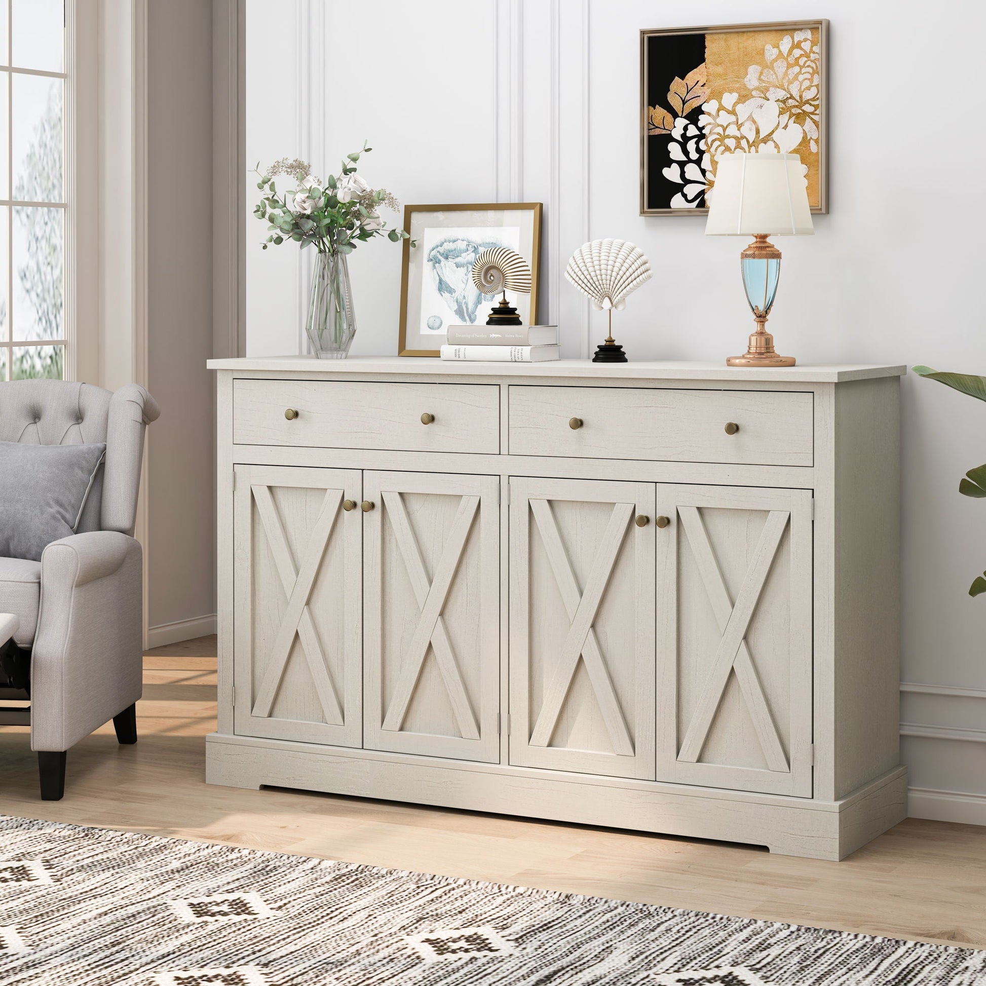 Vintage Sideboard With 2 Drawers And Four Doors For Living Room Home Essentials