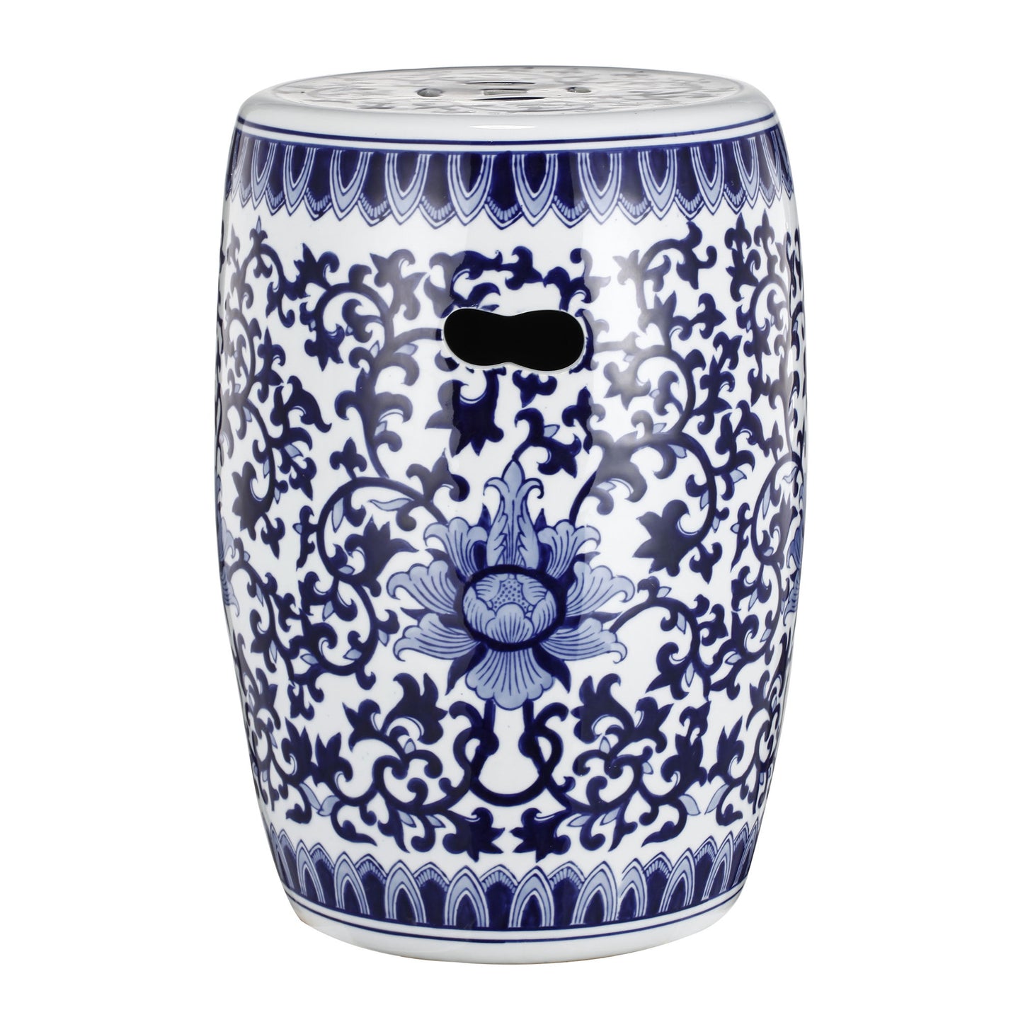 Ceramic Garden Stool, Small Side Tabel - White / Blue Home Essentials