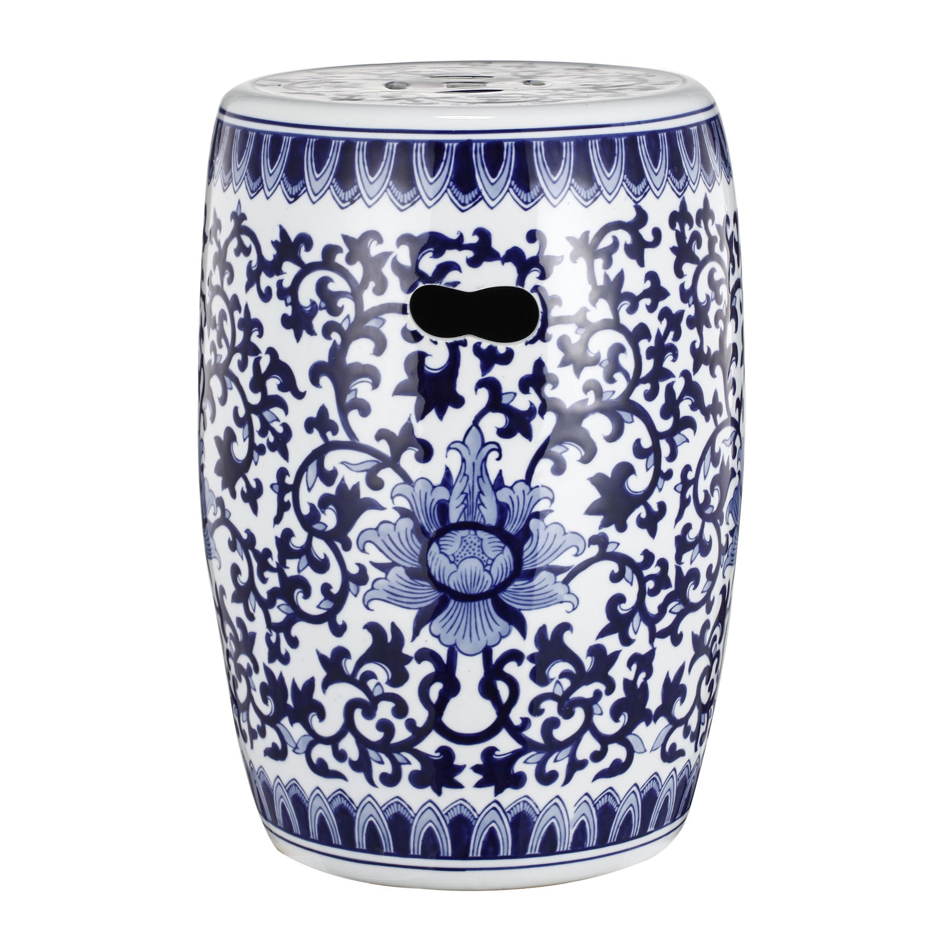 Ceramic Garden Stool, Small Side Tabel - White / Blue Home Essentials