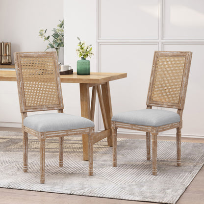 French Country Dining Chair With Rectangular Cane Backrest And Smooth Upholstered Seating Noble House