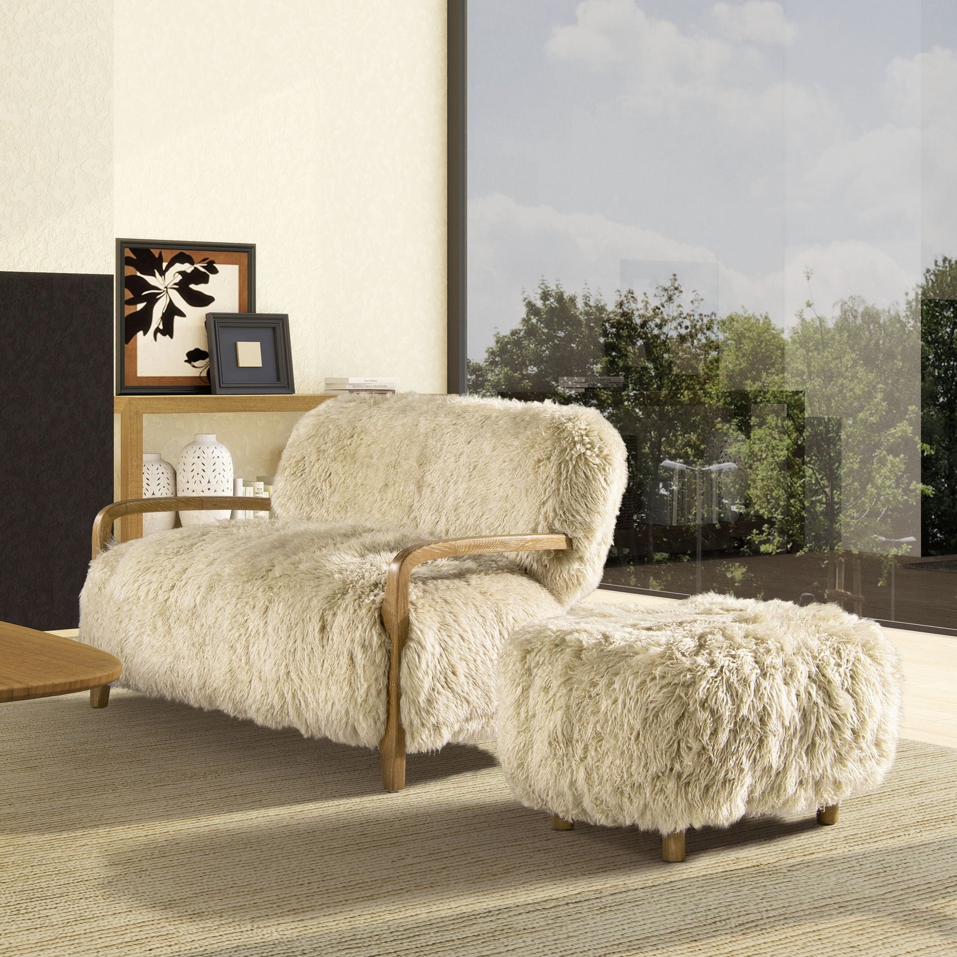 Enchante - Sheepskin Accent Loveseat - Taupe / Natural Jennifer Taylor Home
