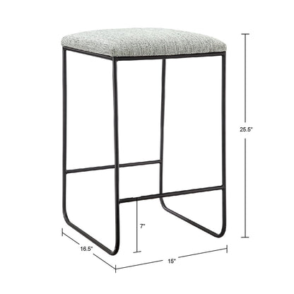Counter Stool With Faux Linen Seat - Heathered Gray / Matte Black JLA