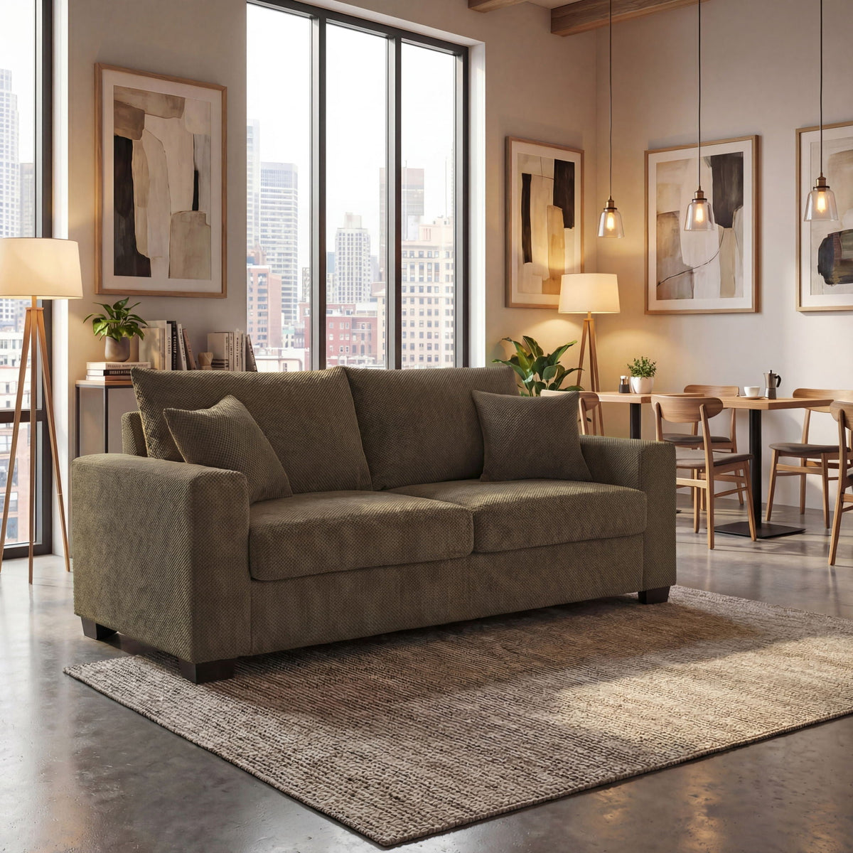 2 Seater Sofa, 2 Throw Pillows For Living Room Home Essentials