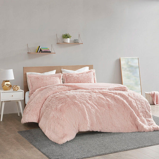 Malea - King Shaggy Duvet Cover Set - Blush Intelligent Design