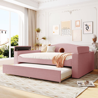Upholstered Daybed With Storage Armrests, Trundle And Latest Integrated Bluetooth Audio System Halcyon Home