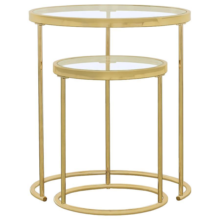 Maylin - 2 Piece Round Glass Top Nesting Table Set - Gold CoasterElevations