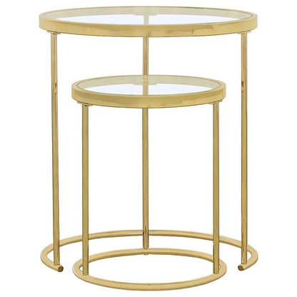 Maylin - 2 Piece Round Glass Top Nesting Table Set - Gold CoasterElevations