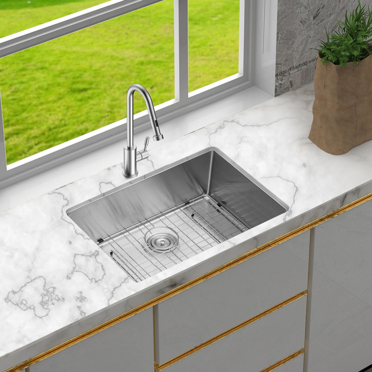 Modern Undermount Stainless Steel Kitchen Sink 16 Gauge, Deep Single Bowl Daily Nest