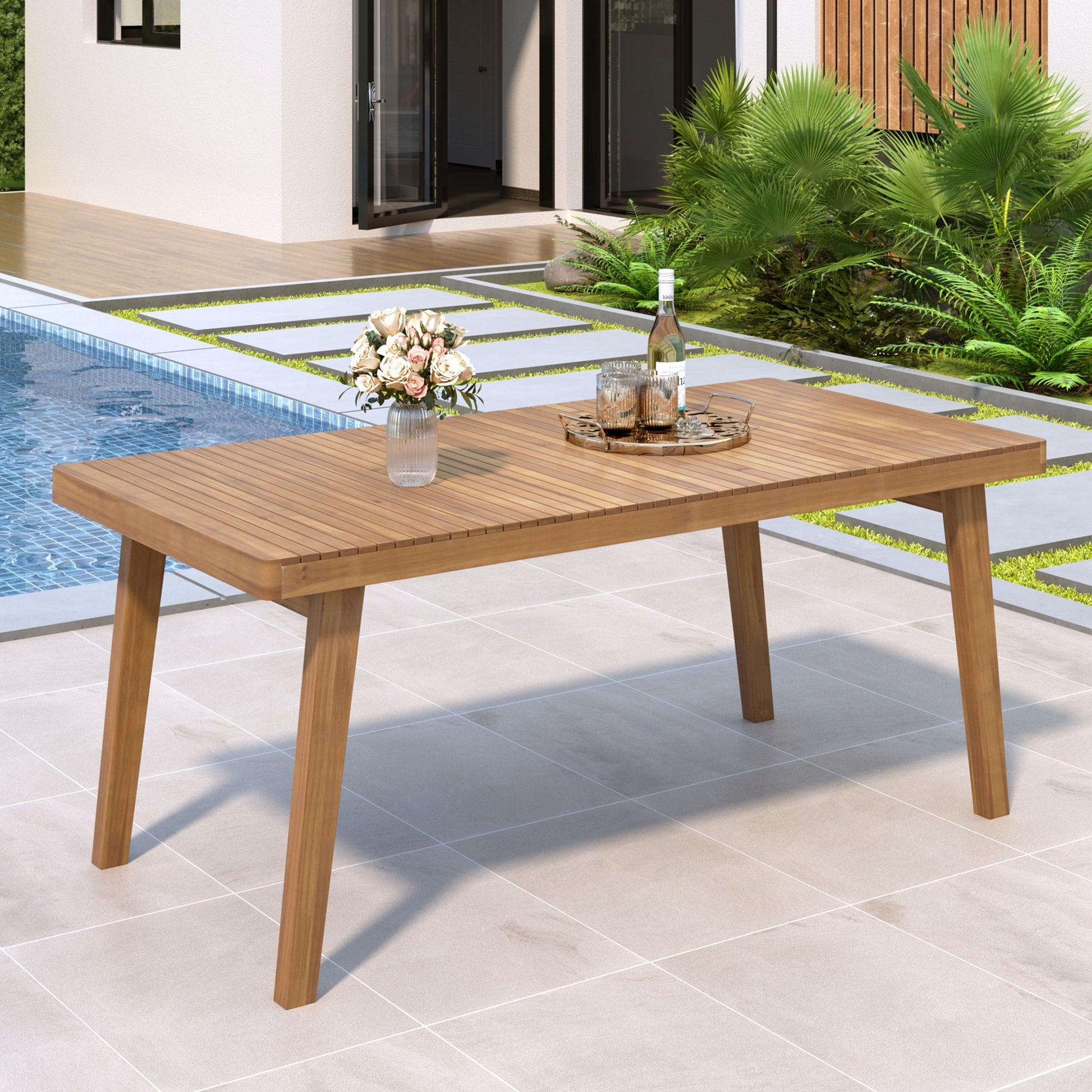 Outdoor Dining Table With Slatted Top, Ideal For Patio Noble House