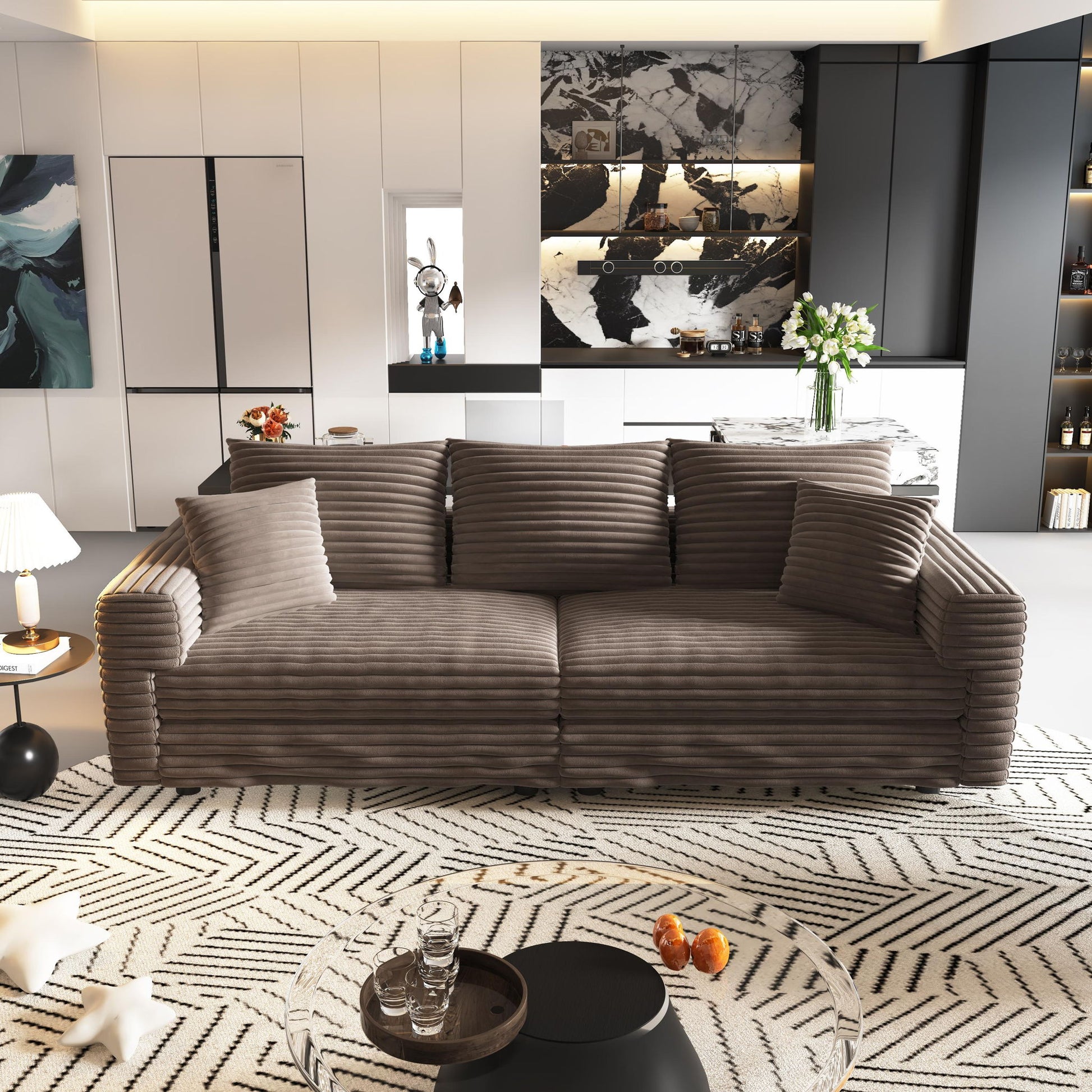 4 Seat Sofa, Modern Comfy Upholstered Sofa Cloud Couch, Deep Seat Couches With Soft Pillows Home Essentials