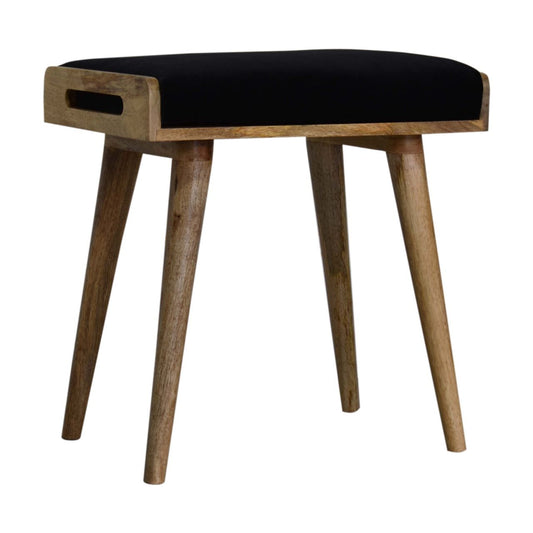 Velvet Tray Style Footstool - Black Artisan Furniture
