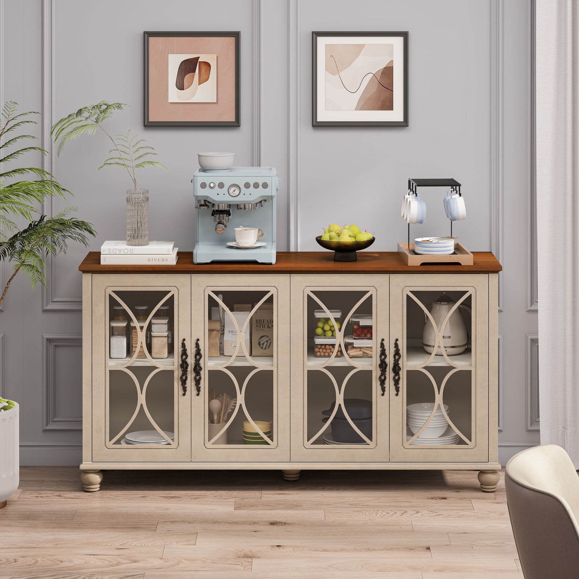Elegant 4 Door Cabinet With Tempered Glass Doors Home Essentials