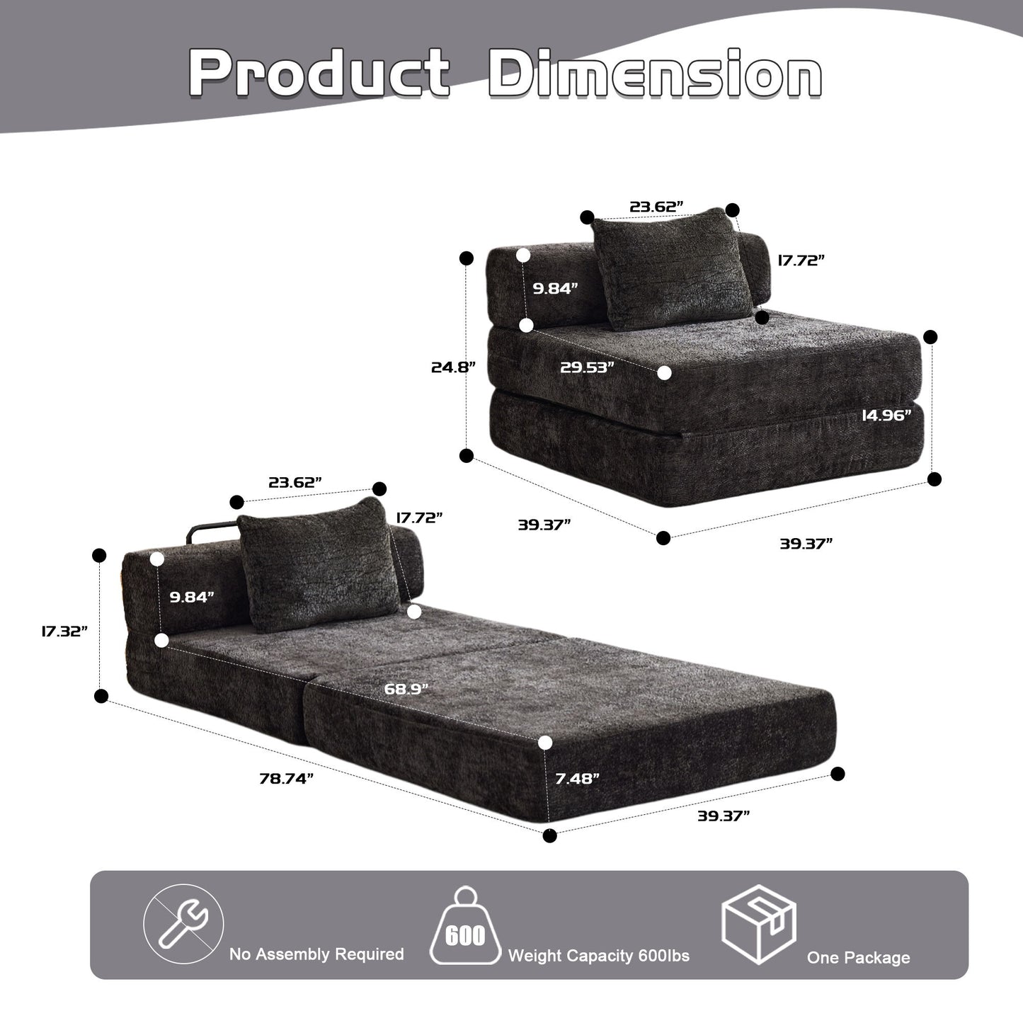 Convertible Floor Sofa Bed With Fixed Shape Frame For Living Room Home Essentials