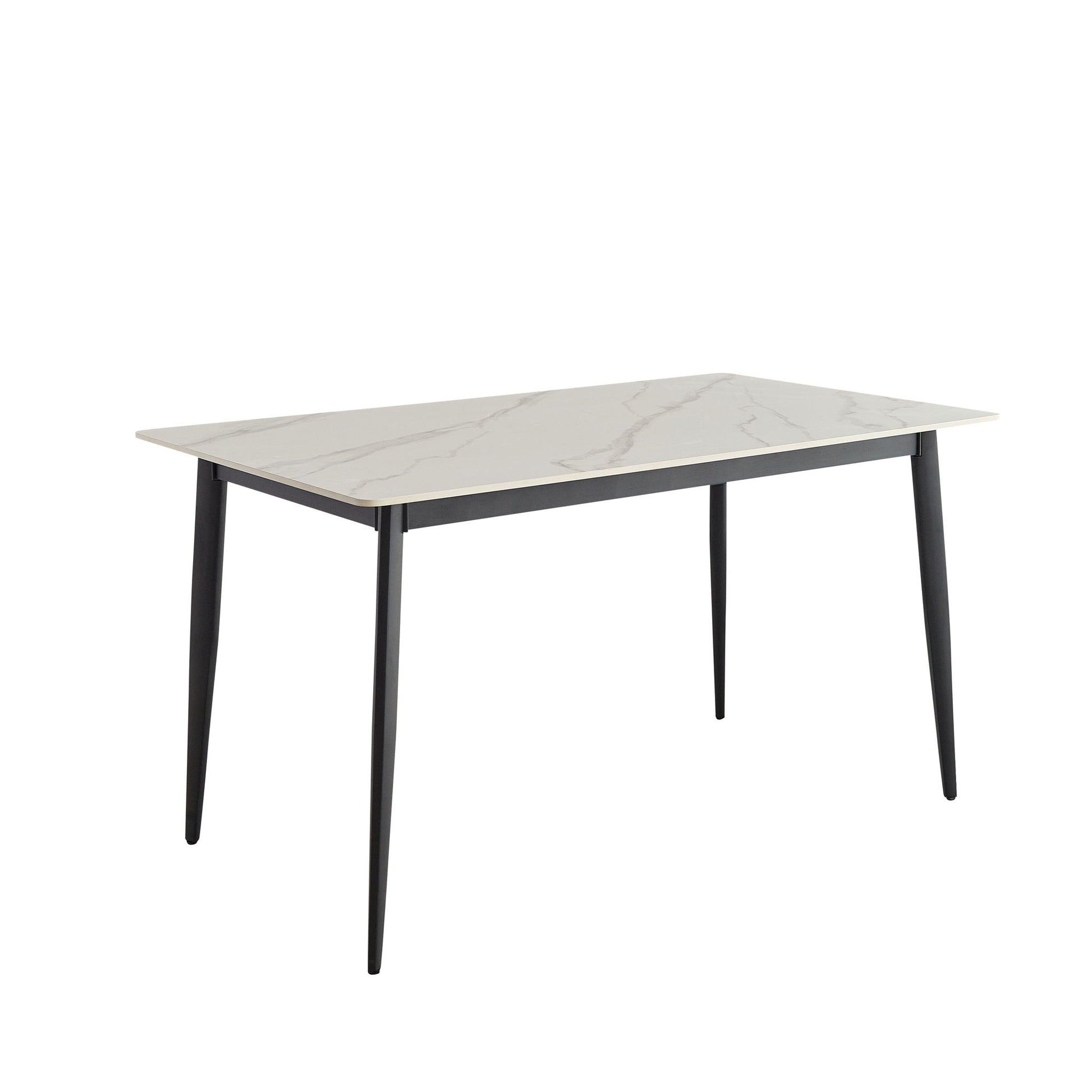 Mid Century Modern Dining Table Round White Sintered Stone Top Heavy Duty Metal Legs Waterproof Surface For Kitchen Dining Room Or Office Furniture - White / Black Home Essentials