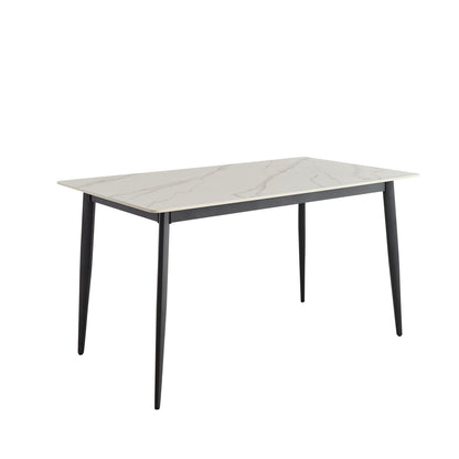 Mid Century Modern Dining Table Round White Sintered Stone Top Heavy Duty Metal Legs Waterproof Surface For Kitchen Dining Room Or Office Furniture - White / Black Home Essentials