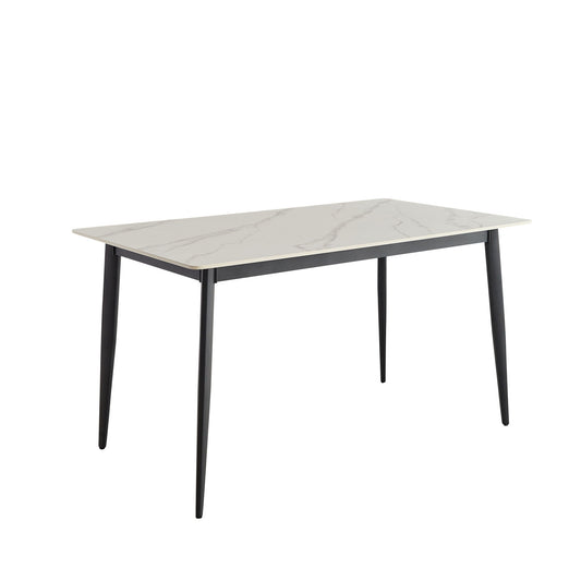 Mid Century Modern Dining Table Round White Sintered Stone Top Heavy Duty Metal Legs Waterproof Surface For Kitchen Dining Room Or Office Furniture - White / Black Home Essentials