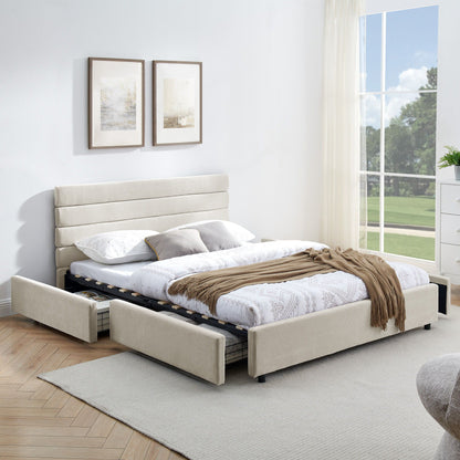 Modern Cushioned Bed Frame With Headboard And Drawers Home Essentials