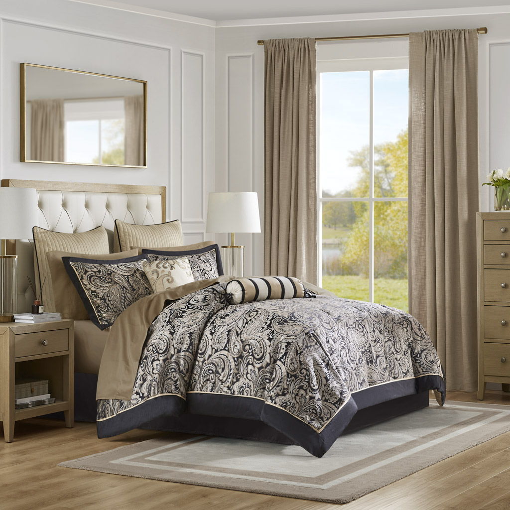 Aubrey - King 12 Piece Complete Bed Set - Black Madison Park