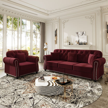 Upholstered Sofa Set With Nailhead Trim And Rolled Armrests, Includes Pillows Home Essentials