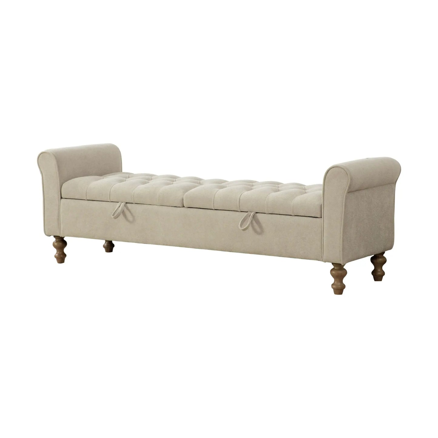 Napped Storage Bench With Rolled Armrest - Griege Home Essentials