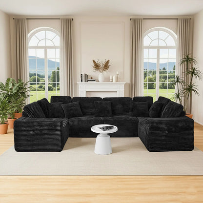 Modular U-Shaped Sectional Sofa, 6 Seater Chaise Lounge With Reversible Design - Black Home Essentials