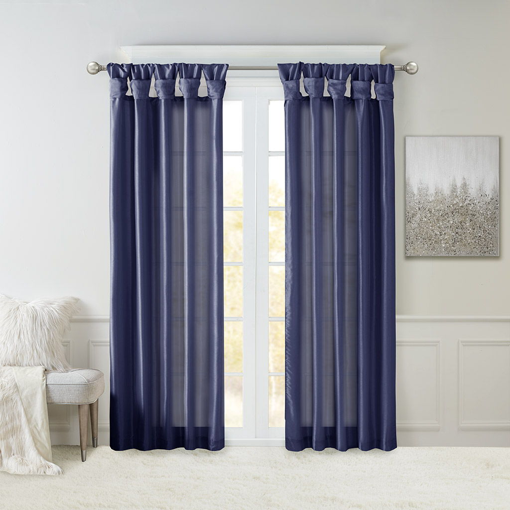 Emilia - Twist Tab Lined Window Curtain - Navy