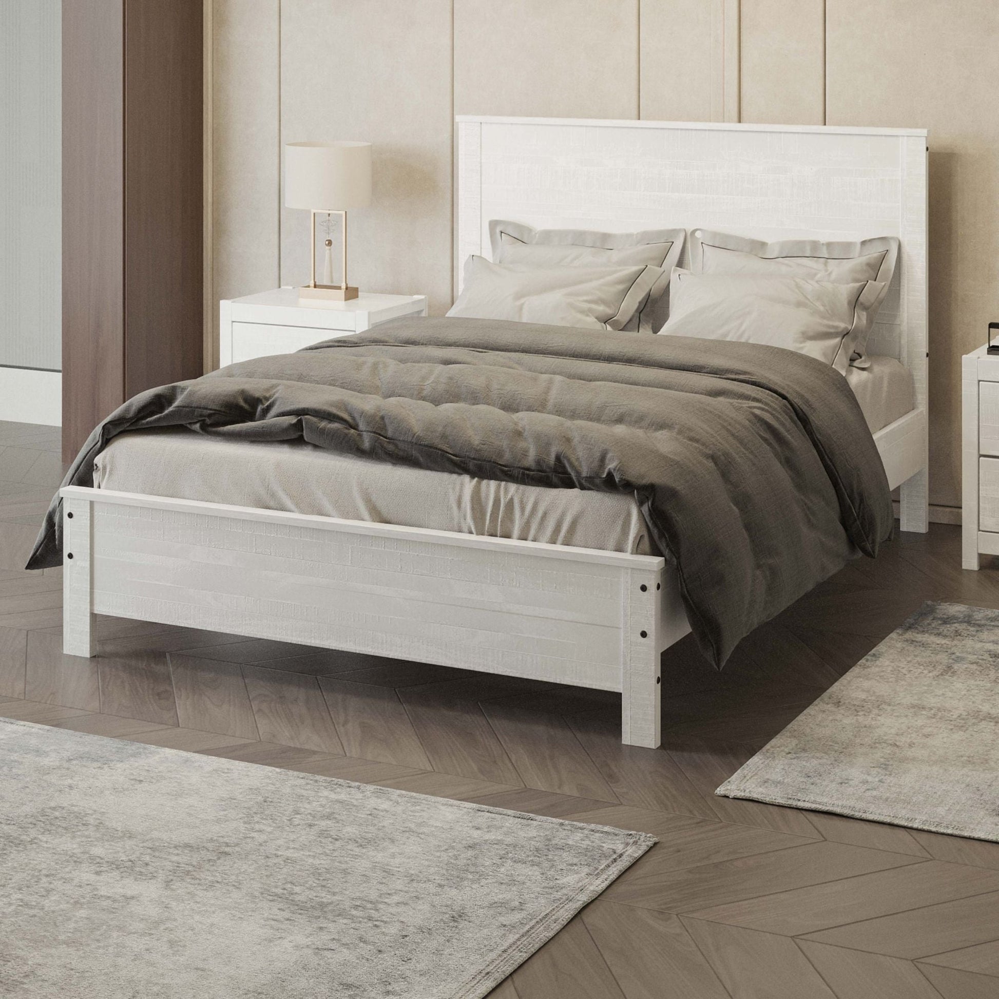 Albany - Bed Frame With Headboard, Heavy Duty Modern Rustic Design Home Essentials
